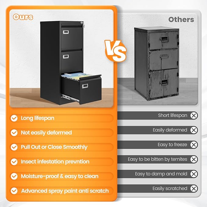 AFAIF 3 Drawer File Cabinet with Lock, Metal Filing Cabinets for Home Office, Vertical Black Locking File Caninet, Steel Narrow Three Drawer File Cabnet for Letter/Legal / A4 / B4- Assembly Required