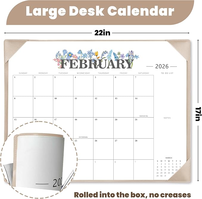 2026 Desk Calendar - 18 Month Desktop Calendars (Jan 2026–Jun 2027),Large 22x17 Monthly Calendar with Home & Office Floral Desk Pad Calendars (Apricot, 22*17)