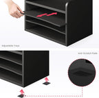 Ballucci File Organizer, 4-Tier Office Desk Organizer, Open Top Wood Paper Organizer for Classroom, Mail Sorter Paper Tray with Adjustable Storage Shelves, Black