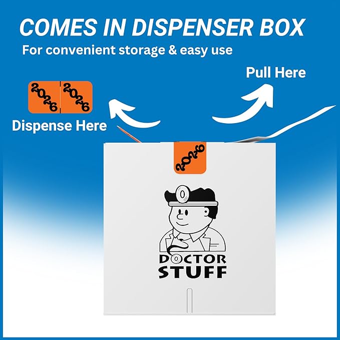 2026 Year Labels, Doctor Stuff 2026 Chart Stickers, Orange/Black Color Coded, Jeter Style, USA Made Year Labels for End Tab File Folders, 500/Roll, 1 Roll, 3/4" x 1-1/2"