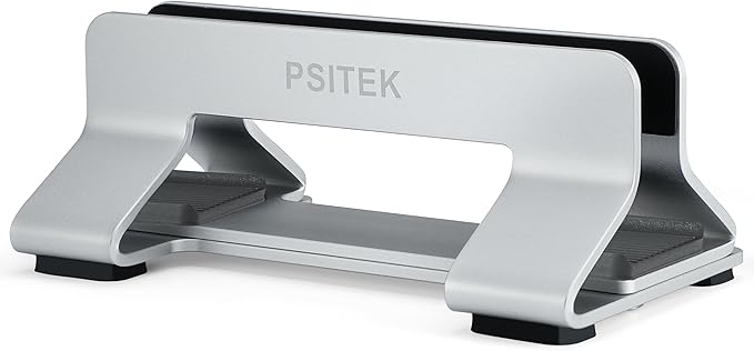 Psitek Aluminum Vertical Laptop Stand Dock Holder, Adjustable Slot Width 12-42mm, Space-Saving Upright Storage for MacBook and Laptops