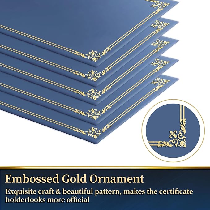 12 Packs Certificate Covers,Navy Blue Cardboard Diploma Cover,Certificate Holders Gold Foil Border,for Letter Size 8.5 x 11 Inch Awards and Certificates