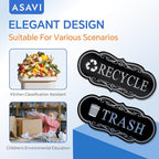 ASAVI Trash & Recycle Stickers – 2-Pack Self-Adhesive Vinyl Labels, Waterproof & Durable (Black Background with Transparent Text, Medium 6.3 x 2.7 inches)