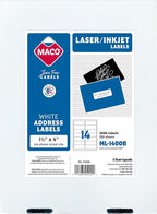 MACO Printable Labels for Mailing - Laser/Ink Jet Compatible Shipping Address Labels, 14 per Sheet, 1-1/3" x 4", Box of 250 Pages/3500 Labels, White