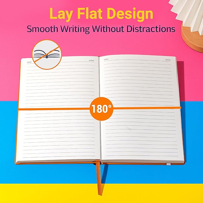 CAGIE Leather Notebook Journal for Men, 100 GSM 256 Pages Lined Journals for Writing, A5 Hardcover Journaling Notebooks for Travel Office Daily Writing (ZX-Orange)