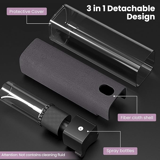 ZERNBER Screen Cleaner, Touch Screen Mist Cleaner, Cell Phone, Laptop and Tablet Screen, 3-in-1 Spray and Microfiber Cloth, Refillable with Water, Alcohol, Sanitizer (Pink -0.35oz)