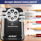 AFMAT Electric Pencil Sharpener Heavy Duty, 6 Holes, Auto Stop Pencil Sharpeners for Classroom, Electric Sharpener for 6-11mm Colored Pencils, 7000 Sharpenings, Fast Sharpen, Save Pencils PSX1