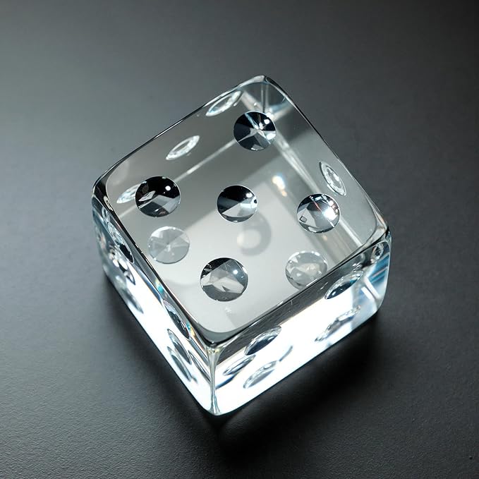 QFkris 2.2" Glass Dice Paperweight Glass Art Dice Figurine Paper Weights for Desk