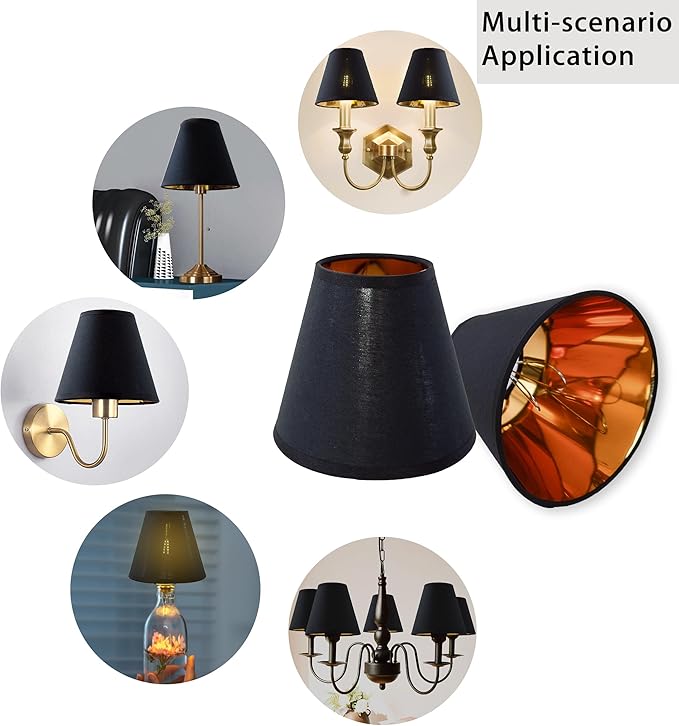 TAaMTYH small lamp shade chandelier shades set of 6，Fabric Lampshade for Wall Lamp，chandelier shades，small table lamps，For Cutting Edge bulbs, Clip-on Fitter Lampshade，3" X 6" X 5"