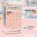 CATIGA 12 Digit Desktop Calculator Basic Desk Calculator with Large LCD Display, Big Buttons, 4 Function, Solar and Battery Dual Power, for Office, School, Home, SD-1292 Pink