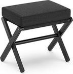 BAMBOOHOMIE Foldable Foot Stool Ottoman, Modern Foot Rest with Bamboo X Legs & Thick Foam Cushion, Folding Foot Stools Small Padded for Bedroom Living Room, Footstool for Chair Couch (Black - Black)