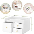 Bamboo Desk Organizer with Drawers Wooden Desktop Storage Drawers for Bills Office Supplies Kitchen Utensils Organizing Tool for Home Classroom Organization No Assembly (3 Drawer, White)