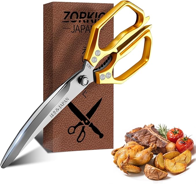 Kitchen Scissors 1-Pack Gold, Japan Style Made in China Stainless Steel Shear, Sharp Meat Cutting Scissors Dishwasher Safe, Poultry Shears Heavy Duty, Japanese Cooking Scissor for Food