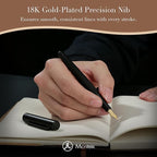 MCNTEIK Matte Black Forest Fountain Pen, Exquisite Vertical Grooving Design, 18K Gilded Nib (Fine), Fancy Pen Gift Set for Men & Women, Professional, Business Signature, Office, Nice Designer Pens