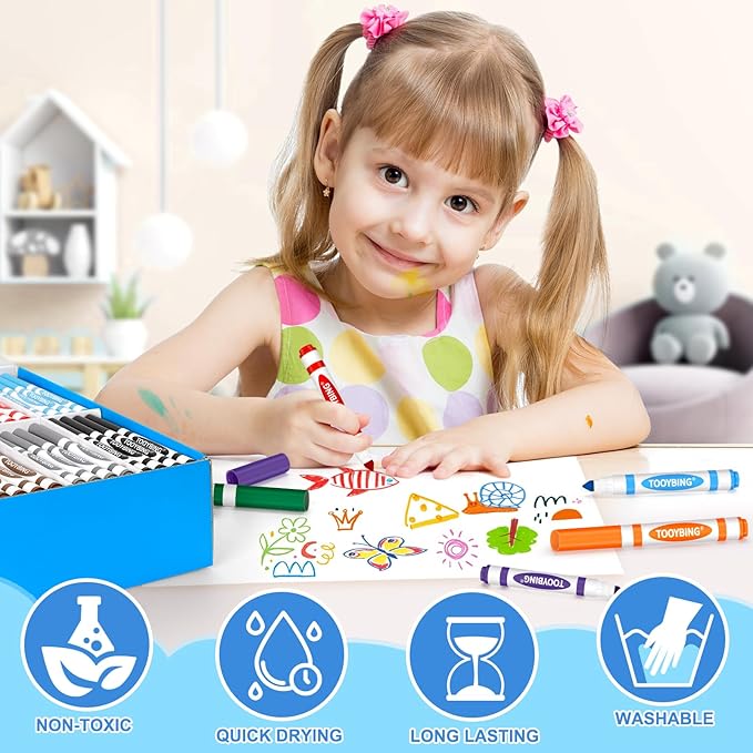 TooyBing Washable Markers Bulk (288 Count), 18 Assorted Colors, Washable Markers for Kids Classroom School, Broad Tip Durable for Back to Classroom Art School Supplies Essentials