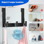 PMMASTO No-Drill Extra Long Shower Hooks, Fits 3/8" Thick Door, Heavy Duty Stainless Steel Towel Hooks for Frameless Glass Shower Door, Holds Bathrobe Towel (Black, 3 T-Hooks)