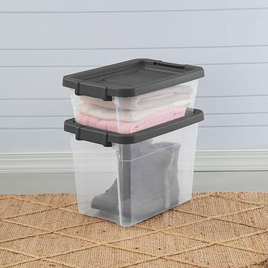 Sterilite 24-Pack Modular Stacker Box, Durable Clear Plastic Storage Bins with Latching Lids, 30 Quart - Stackable Organizing Container Boxes for Closet, Bathroom, and Office