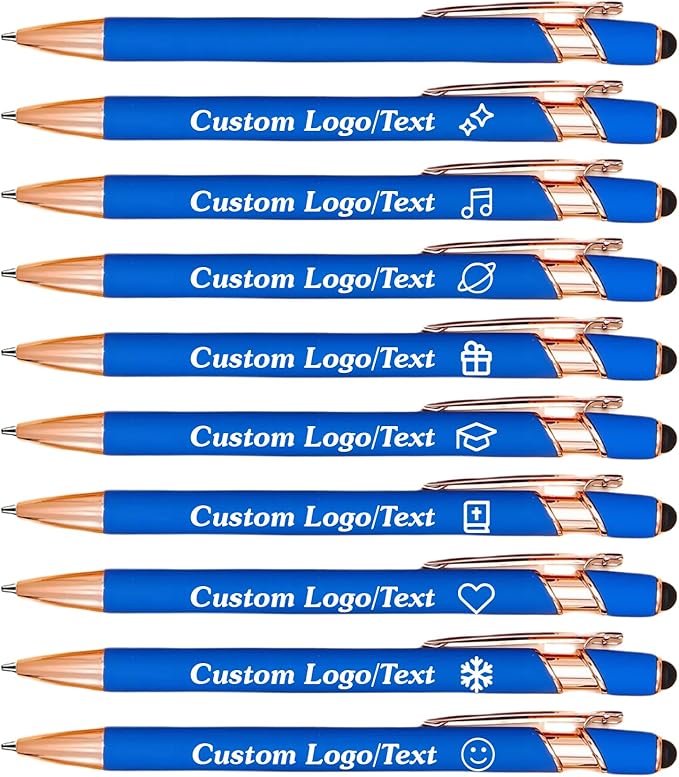 CRME Personalized Pen with Stylus Tip Customized Pens with Name/Logo Perfect Writing Pens With Soft Grip for Superb Comfort and Control Black Ink for School Graduation Work Professional Signature Blue