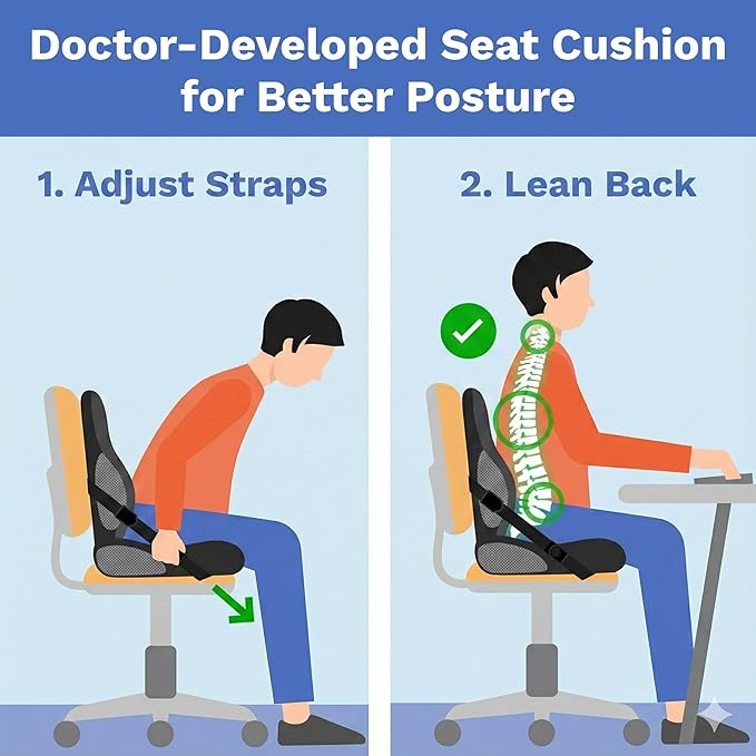 Lifted Lumbar: Adjust Lumbar in Any Seat | Developed by a Doctor | Seat Cushion for Office Chair, Car, Truck Driver, Bleachers | Pressure Relief | Designed w/Spine Specialists for Long Sitting Hours