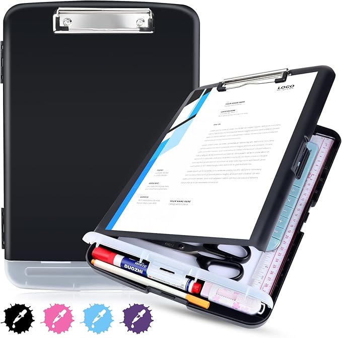 Black Clipboard with Storage Heavy Duty,TFDLCG zm Clip Boards 8.5x11 with Pen Holder,A4 Letter Size Nursing Clipboard Case,Plastic Clip Board Light Weight for Men Teachers Office,School Home Work