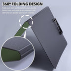 FRETONBA Clipboard Folder, 2 Pcs A4 Foldable Clipboard with Horizontal and Vertical Double Metal Clips, 360 Degree Foldable Binder Clipboards with Pen Holder, File Cover Work Folder Clipboards, Green