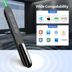 Norwii N76 Rechargeable Presentation clicker, Long Range Presentation Remote, Wireless Presenter, Pointer for PowerPoint Presentations, Slide Control - Green Light