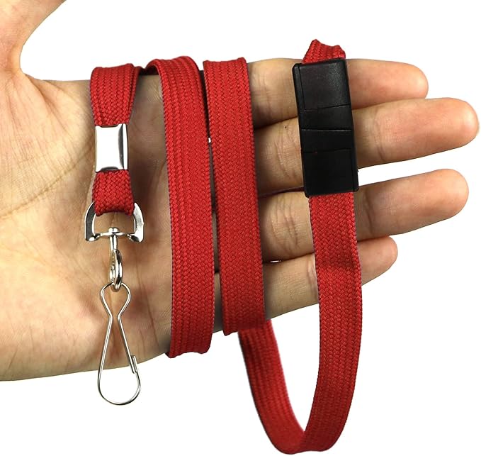 Ollain 25 Pack Breakaway Lanyard with J-Hook Bulk Flat Lanyards for Name tag ID Badges (Red, Breakaway 25 Pack)