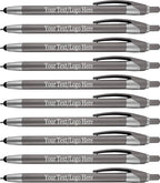 Personalized With your Custom Logo or Text Pens-Pack of 300- for Marketing, Parties, and Events, 2 in 1 Capacitive Stylus & Ballpoint Pen Compatible With Touchscreen Devices, Black Ink, Grey Pens