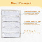 1000 PCS White Price Tags with String Attached, 1.75 x 1.1 Inches, Goefun Writable Label Strung Marking Tags for Pricing, Hanging, Clothing, Jewelry, Garage/Yard Sale, 250 GSM