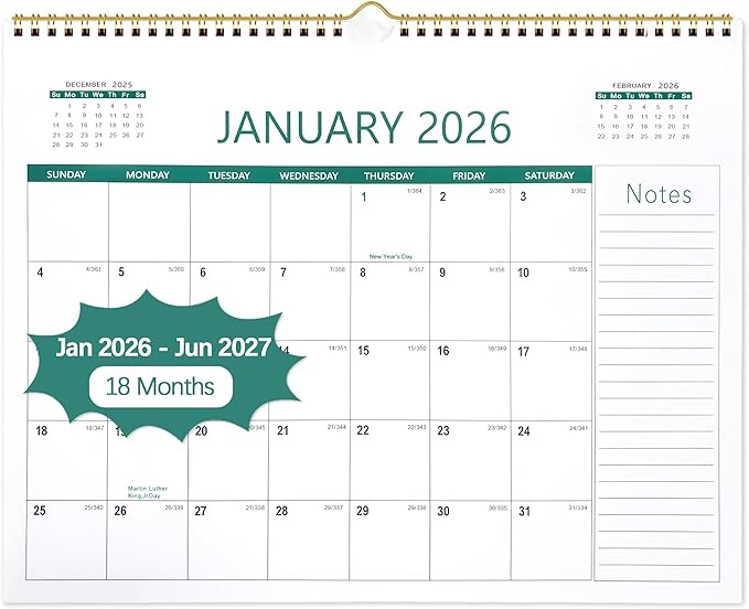 ANYZONE Desk Calendar 2026-2027, 18 Months Calendar from Jan. 2026 to Jun. 2027, 14.5" x 11.5" Desktop/Wall Monthly Calendar with Large Squares, Notes Section for Home, School, Office