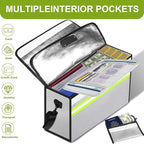 Large Fireproof Money Bags with Lock-6500°F Fireproof Document Box,10 Layers Insulation Materials&Waterproof Zipper,Removable Folder Layers/Wallet,Reflective Strip for Valuables(16.5”x 12.4”x 5.5”)