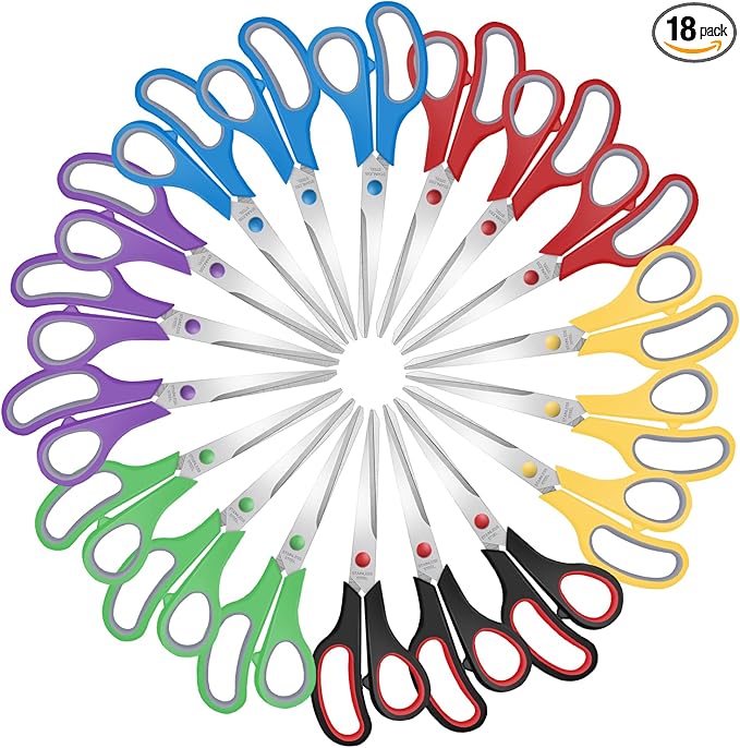 Xnluothsk 18 Packs 8" Sewing Craft Scissors Bulk,Multipurpose Heavy Duty Sharp Paper Scissors,Stainless Steel Shears for Home Office Student Teacher Supplies