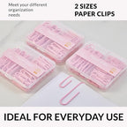 NEEWAY Colorful Paper Clips Assorted Sizes, Small and Large Paperclips, 210 Count, 3 Pack of 70 (Light Pink)