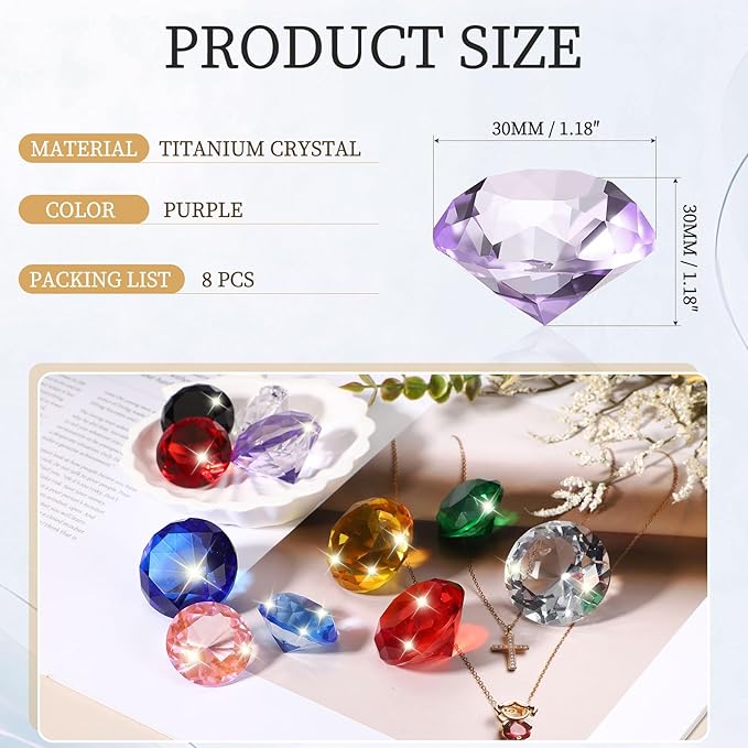 PATIKIL 8 Pcs Diamond Crystal Paperweight, 30mm / 1.18 Inch Crystal Paperweight Paper Weight for Home Office Desktop Table Decor Wedding Party Jewelry Ornaments, Purple