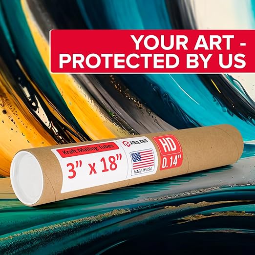 Paclord 3" x 18" Heavy-Duty Reinforced Cardboard Mailing Tube, Pack of 4 Tubes with 8 Caps – Secure USPS Approved – Great for Shipping and Storing of Prints, Artwork, Posters or Documents