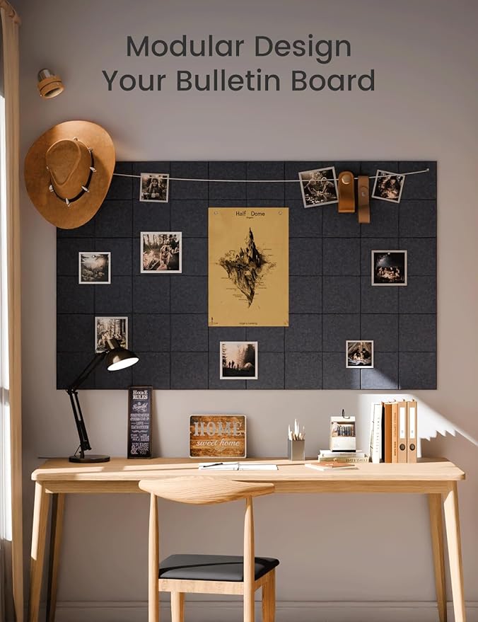 Large Felt Bulletin Board 48" x 36", 12-Pack 4-Compartment Wall Organizer, Cork Board Alternative with 70 Removable Adhesive Tabs, Modular Felt Panels for Home Office, Classroom and Study-Navy Blue