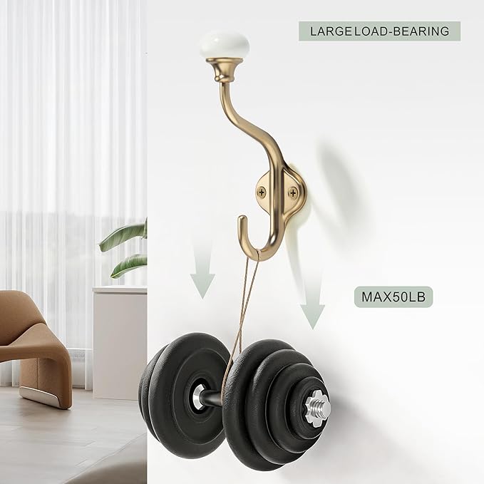 TUNNY Coat Hooks - 3 Pack Champagne Bronze Towel Hooks Robe Hooks Decorative Wall Hooks for Bathroom Bedroom Kitchen Towel Robe Clothes Cabinet Closet Bathroom Hardware