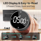 Allbean Digital Kitchen Timer, Large Display Magnetic Countdown Countup Timer, 3 Preset Times (5, 15, 25),Volume & Brightness Adjustable for Cooking Classroom Studying, Easy for Kids (Black,2Pcs)