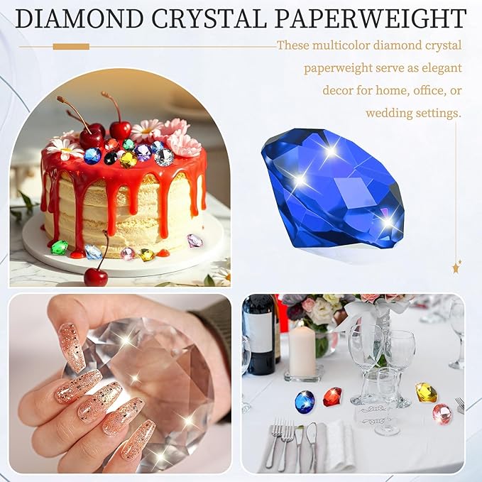PATIKIL 8 Pcs Diamond Crystal Paperweight, 30mm / 1.18 Inch Crystal Paperweight Paper Weight for Home Office Desktop Table Decor Wedding Party Jewelry Ornaments, Dark Blue