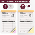 100 Sets Custom 5.7" X 8.5" Invoice Receipt Book, Personalized Duplicate Carbonless Form with Logo/Text, Paper 2-Part/3-Part in Bulk Purchase Orders, Sales Orders, Price Forms (3-Part)