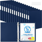 Henoyso 48 Pcs 3 Ring Binder 0.5 Inch Round Fits Letter Size 8.5'' x 11'' Paper Plastic Flexible Binder Bulk Holds 140 Sheets with 1 Pockets Versatile Organizer for Home Office School (Navy Blue)