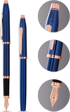 Cross Century II Refillable Fountain Pen, Fine Nib, Includes Luxury Gift Box - Translucent Cobalt Blue Lacquer