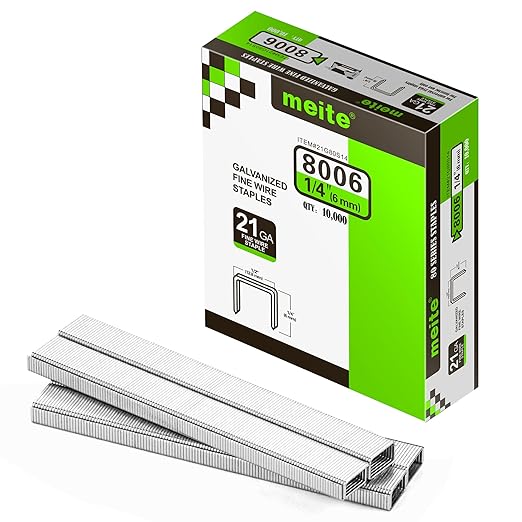 meite 21 Gauge Upholstery Staples, 1/2-Inch Crown with 1/4-Inch Length Galvanized Heavy Duty Staples for Staple Guns MT8016, MT8016S, and MT8016SLN (10 Boxes)