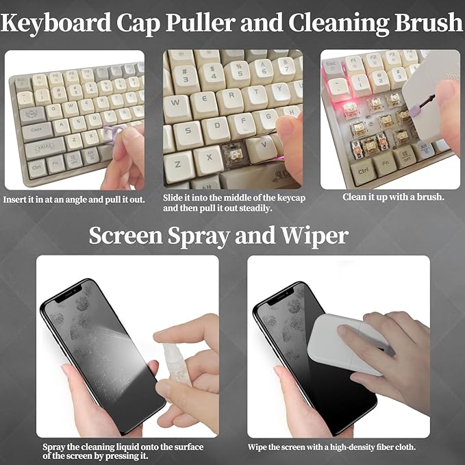 Laptop Computer PC Gaming Keyboard Cleaner Kit with Earbud Cleaning Pen, Hatstart Phone Tablet Touch Screen Mist Spray Device Clean Tool for iPhone iPad Airpod MacBook Pro, Cool Gadgets Gifts for Men