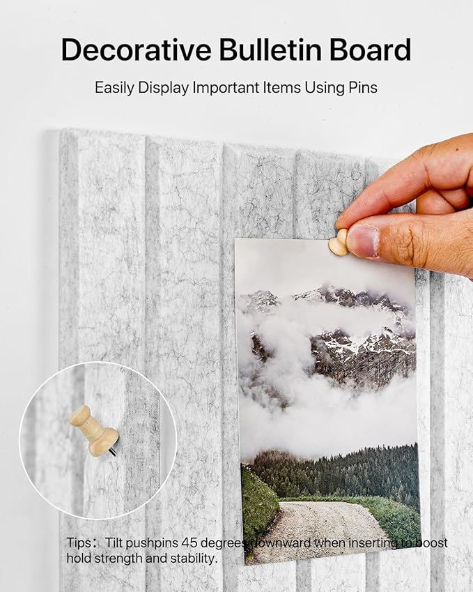 Soundsbay Large Cork Board, 47"x35" Slat Bulletin Board Alternative, 12-Pack Cork Boards for Walls, 60 Adhesive Tabs, Felt Wall Tiles for Home Office Classroom Pin Board