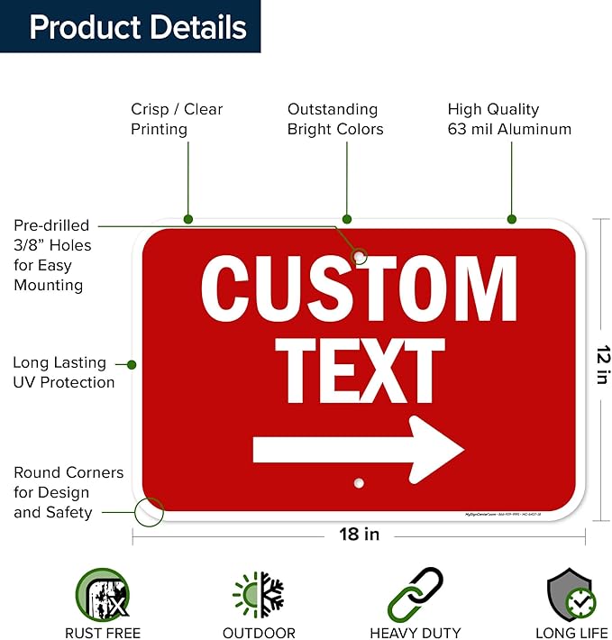 Custom Arrow,Custom Directional Sign, Right Arrow, 12x18 Inches, Rust Free .063 Aluminum, Fade Resistant, Made in USA by My Sign Center
