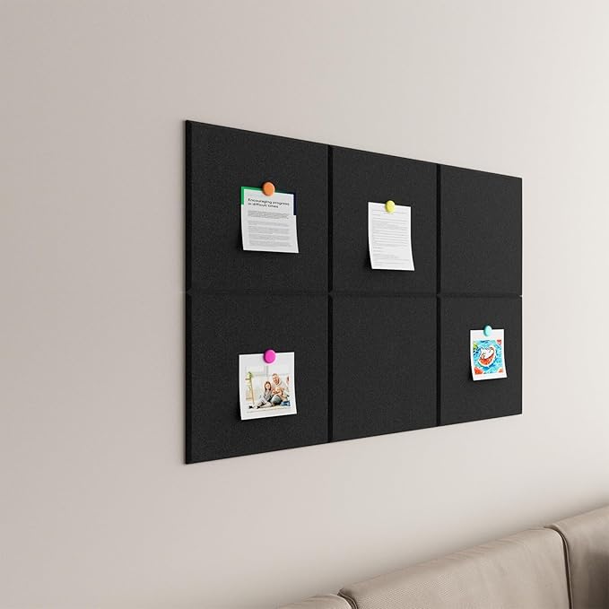 Baysola Large Cork Boards for Walls – 36" x 24" Self Adhesive Felt Wall Tiles, Ideal for Office Black Bulletin Board, Easy to Install Pin Board Photo Board