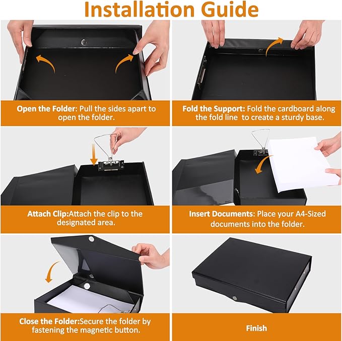HUA JIE A4 Storage File Boxes Plastic Archives Cases with Clip, PVC File Folder Organizer Document Storage Filing Box for office,32.5×6.5×24 cm, Black(Pack of 6)