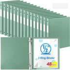 Henoyso 48 Pcs 3 Ring Binder 0.5 Inch Round Fits Letter Size 8.5'' x 11'' Paper Plastic Flexible Binder Bulk Holds 140 Sheets with 1 Pockets Versatile Organizer for Home Office School (Sage Green)