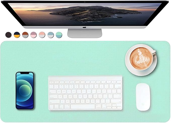 SUJAYU Dual Sided PU Leather Desk Pad, Mouse Pad, Office Desk Mat, Non-Slip Laptop Desk Pad, Waterproof Desk Writing Pad for Office and Home (23.6" x 11.8", Green+Blue)